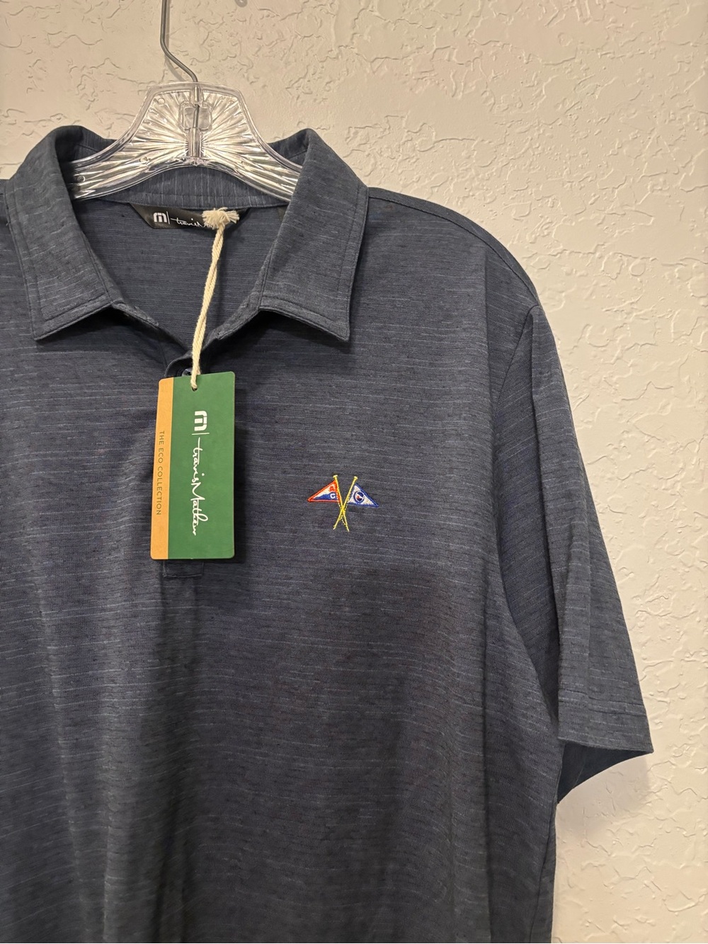 Travis Mathew Mens Polo Shirt Men L Blue Heathered Performance GolfAdmirals Cove